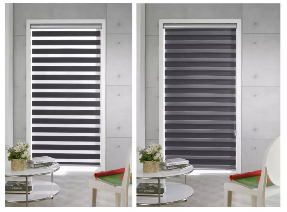 Zebra Roller Blinds with stripes on and stripes off