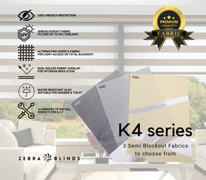 K4 Series Semi Blockout Zebra Blinds - 3 Colour Options Available