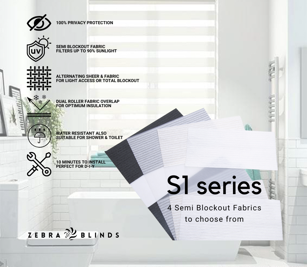 S1 Series Semi Blockout Zebra Blinds - 4 Colour Options Available