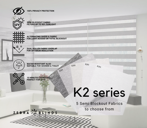 K2 Series Semi Blockout Zebra Blinds - 5 Colour Options Available